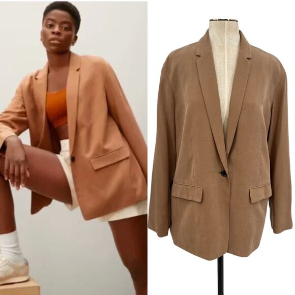 Everlane The‎ Easy Blazer Lyocell Oversized Toasted Coconut Tan Camel Size 10 - Picture 1 of 14